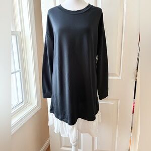 MOD Black Dress White Ruffle Hem Long Sleeve Crew Neck Black Size M